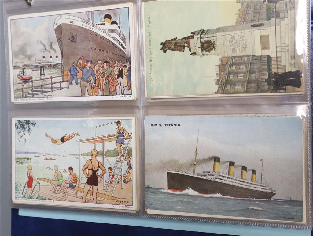 Approximately 185 early 20th century postcards, contained within modern vinyl album